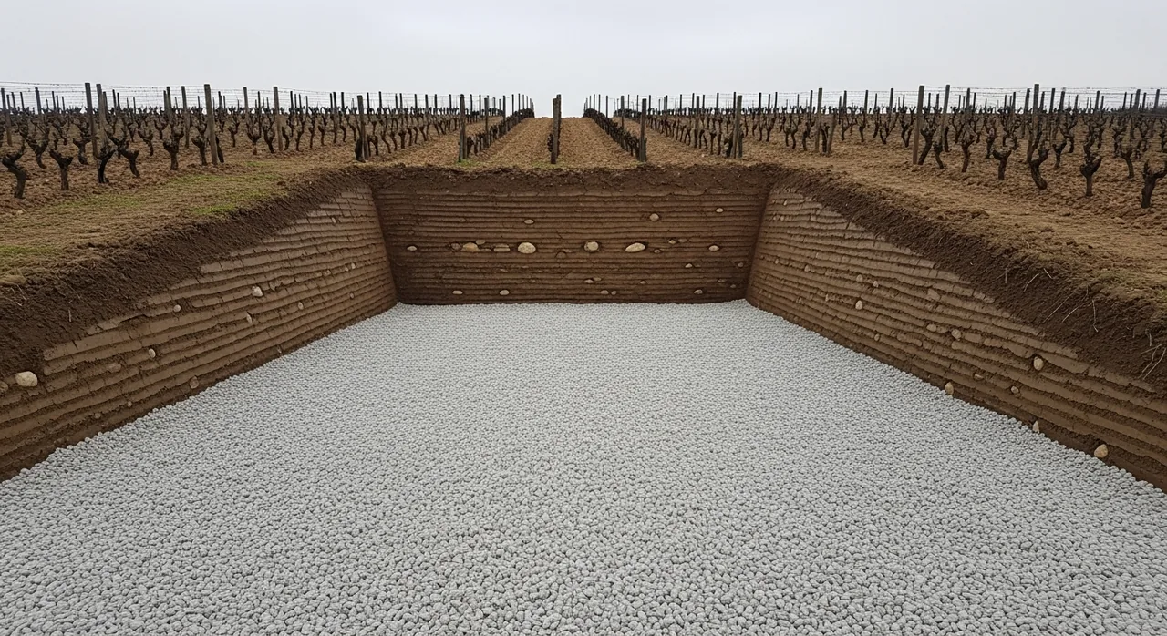 Plateforme terrassée sur un coteau viticole à Chenôve, au-dessus du vieux bourg